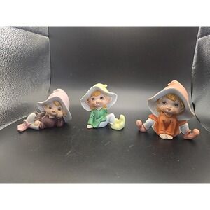 Vintage Set of 3 Ceramic Homco #5213 Elf Fairy Pixie Figurines  Garden‎ Gnomes